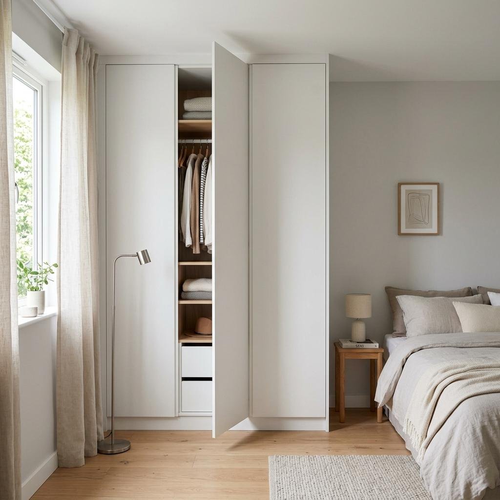 Tủ quần áo hiện đại melamine kết hợp kệ trang trí