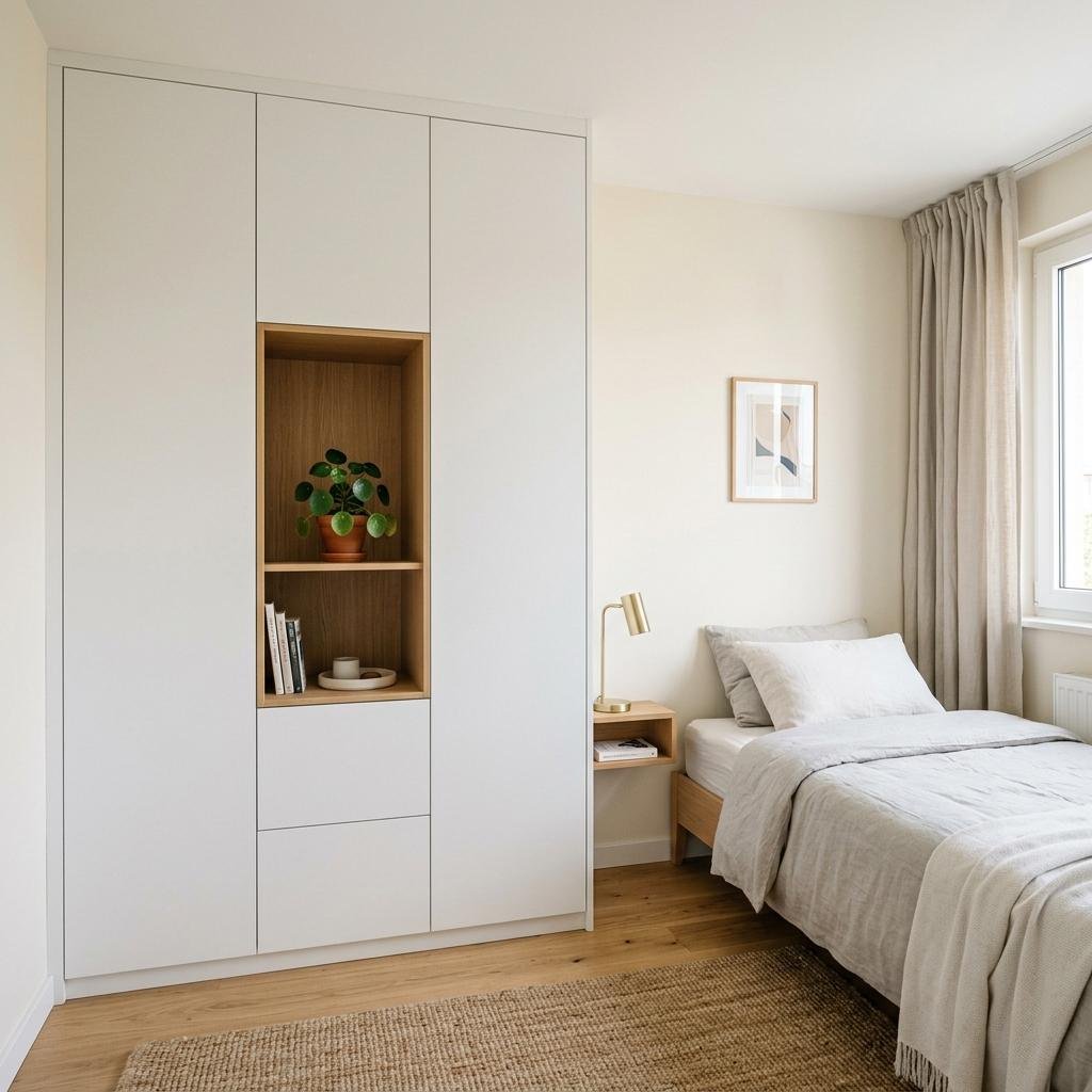 Tủ quần áo hiện đại melamine kết hợp kệ trang trí