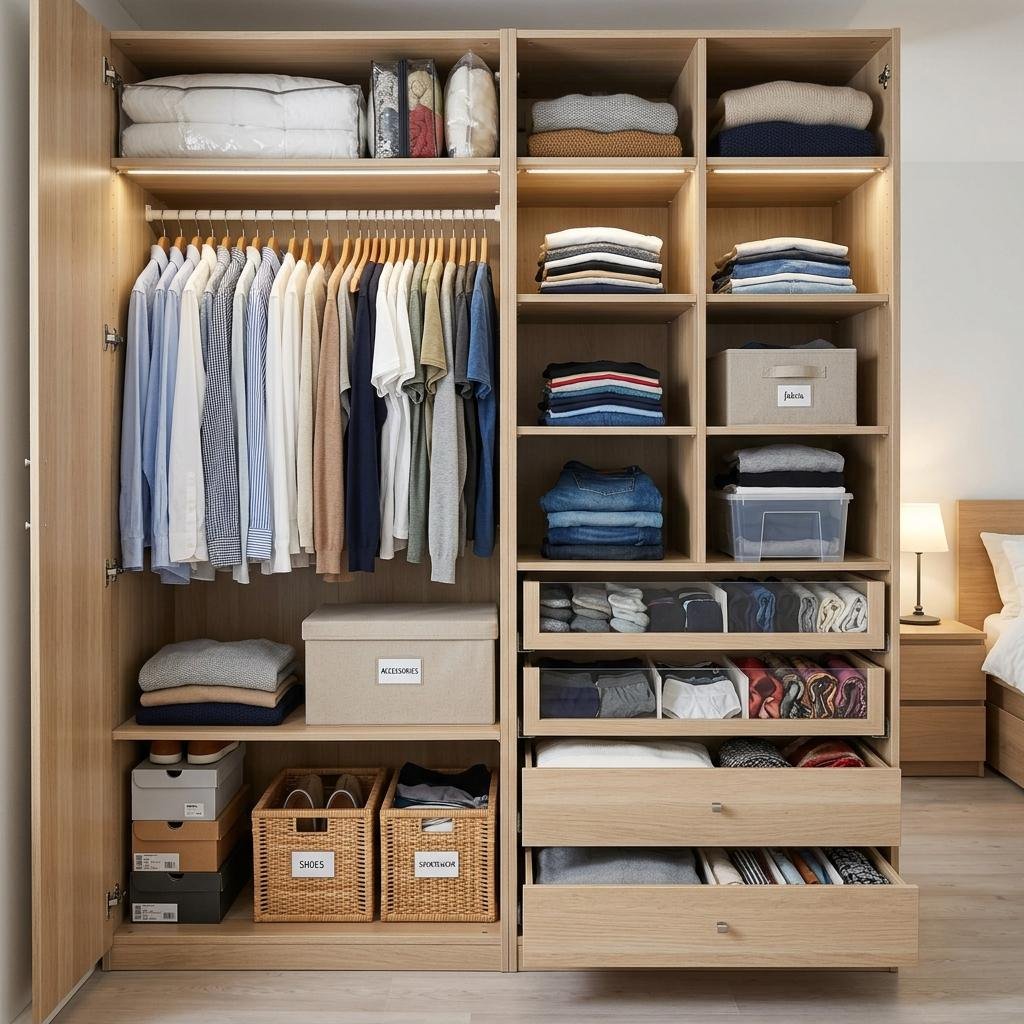 Thiết kế tủ quần áo melamine tối giản cho phòng ngủ nhỏ