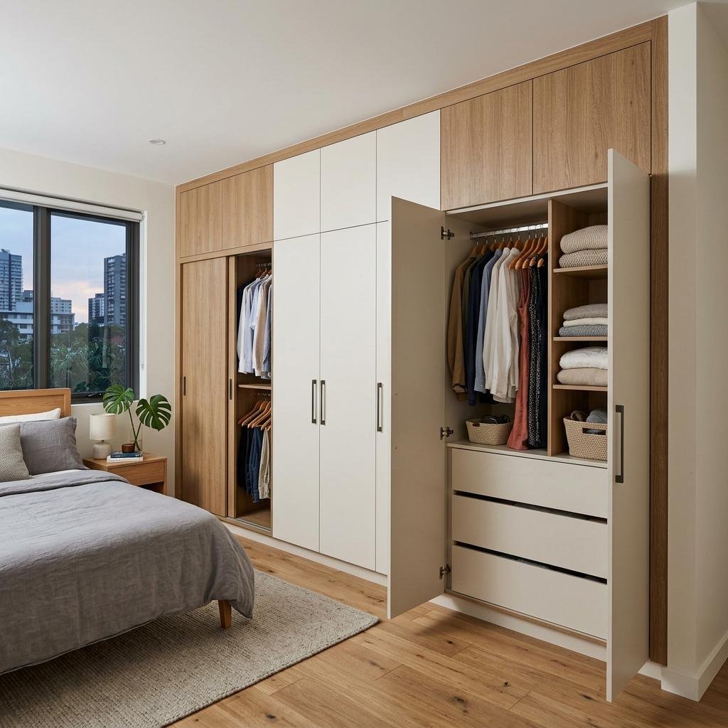 Mẫu tủ quần áo melamine cánh lùa tiết kiệm không gian