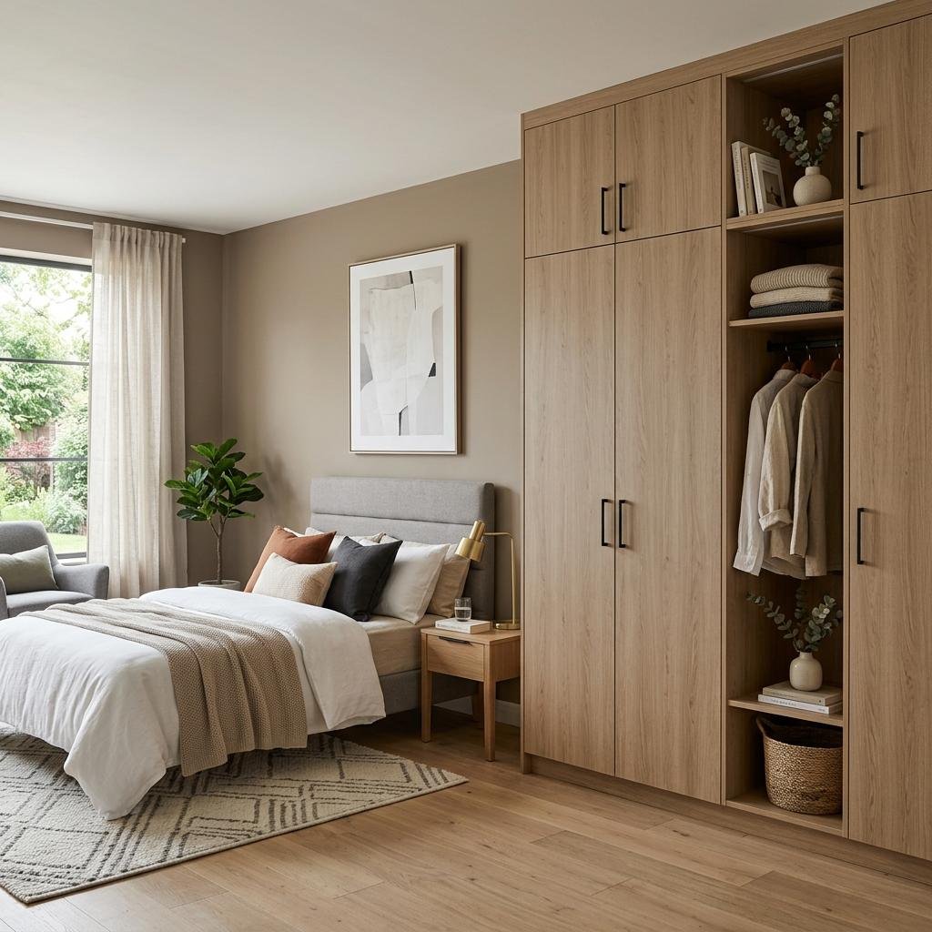 Tủ quần áo hiện đại melamine 4 cánh màu vân gỗ sáng