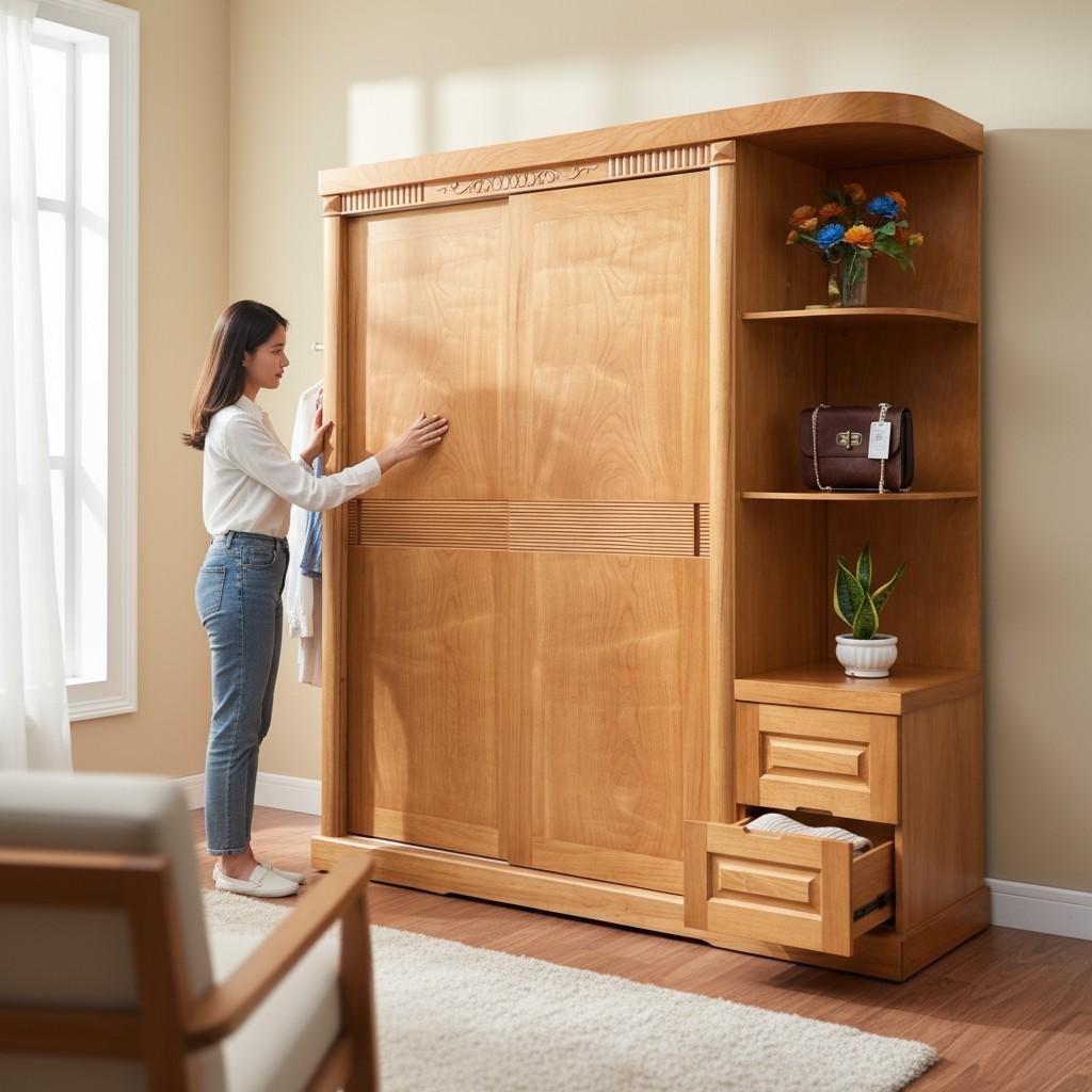 Tủ gỗ nhỏ góc tường tối ưu không gian chết