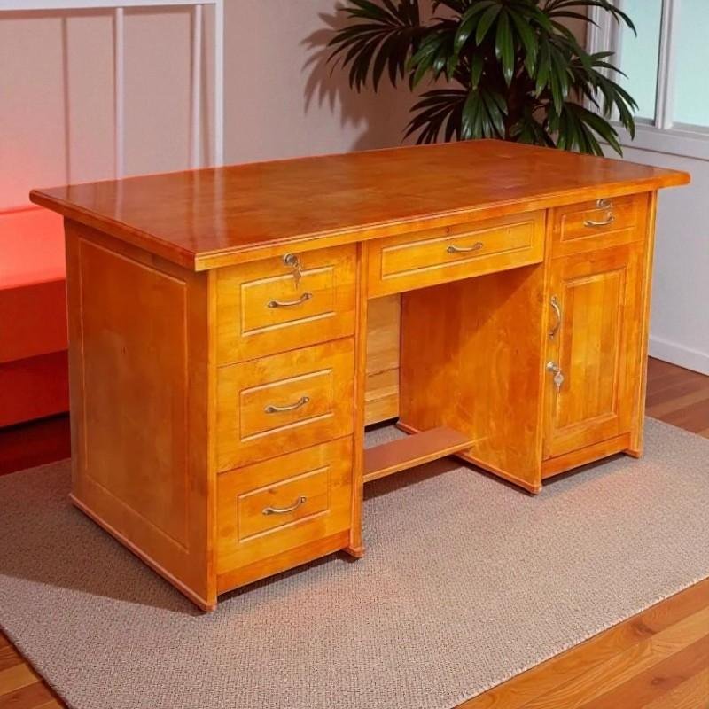 Bàn làm việc gỗ cao su 1m4 màu gỗ tự nhiên thiết kế hiện đại
