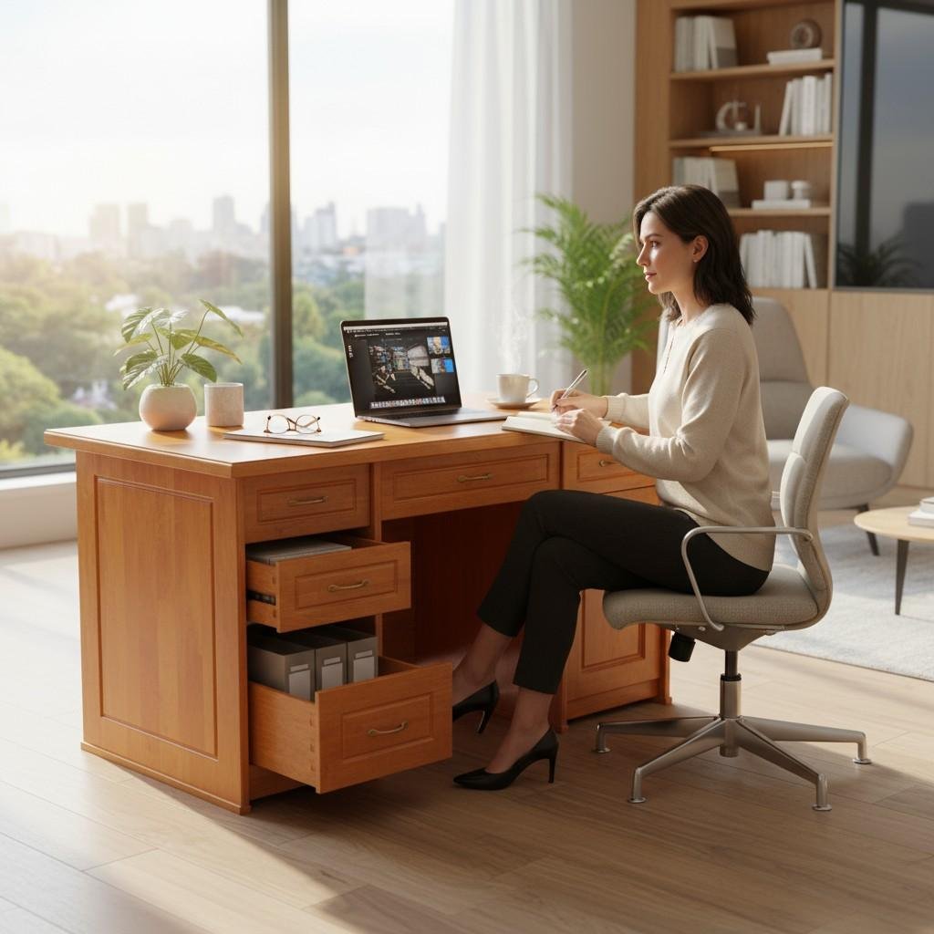 Bàn làm việc gỗ cao su