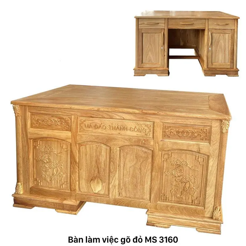 Bàn làm việc gõ đỏ tự nhiên cao cấp MS 3160 Bàn làm việc gõ đỏ tự nhiên cao cấp MS 3160