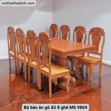 Bộ bàn ăn gõ đỏ 8 ghế MS 9869