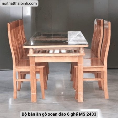 Bộ bàn ăn gỗ xoan đào 6 ghế MS 2433