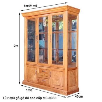 Tủ rượu gỗ gõ đỏ cao cấp MS 3083 Tủ rượu gỗ gõ đỏ cao cấp MS 3083
