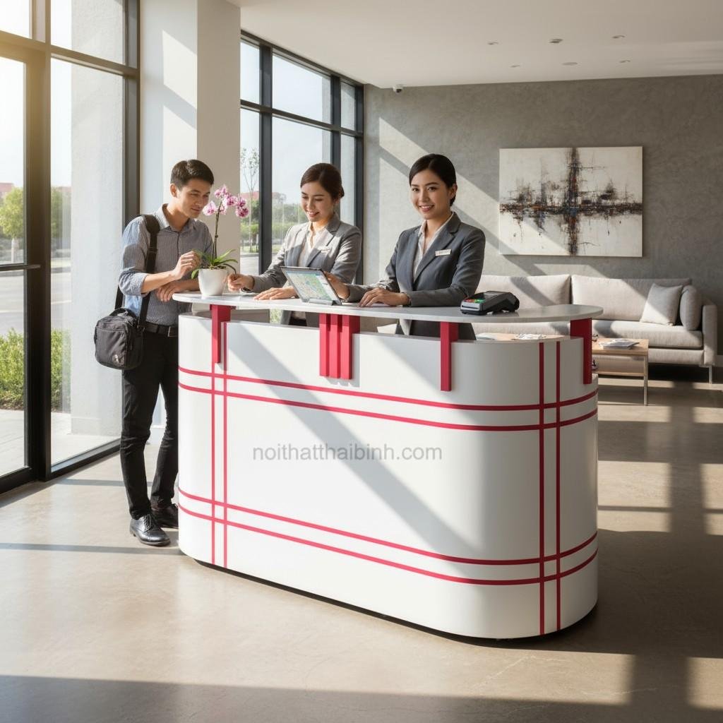 Thiết kế hiện đại của quầy lễ tân 1m8 tại Đồ Gỗ Thái Bình