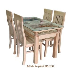 Bộ bàn ăn gỗ sồi 4 ghế mặt kính MS 1241 Giá bán = 7.500.000 đ giảm còn = 6.500.000 đ