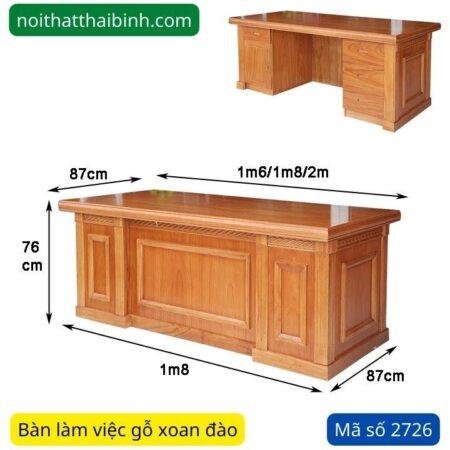 Bàn làm việc gỗ xoan đào MS 2726