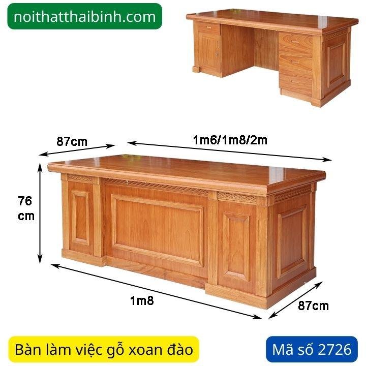 Bàn làm việc gỗ xoan đào MS 2726 - Ảnh 5