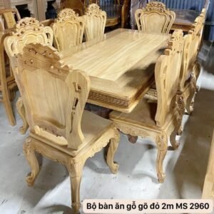 Bộ bàn ăn gỗ gõ đỏ 2m MS 2960