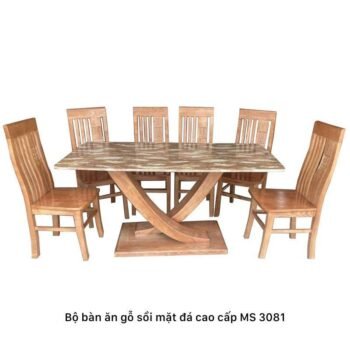 Bộ bàn ăn gỗ sồi mặt đá MS 3081