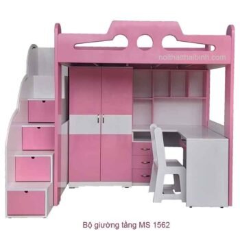 Bộ giường tầng tủ áo bàn học cho bé MS 1562