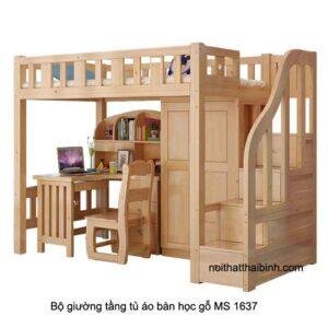 Bộ giường tầng tủ áo bàn học gỗ MS 1637 Giá bán= 24,500,000đ giảm còn= 19,500,000đ
