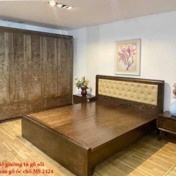 Bộ phòng ngủ gỗ sồi sơn màu gỗ óc chó MS 2424