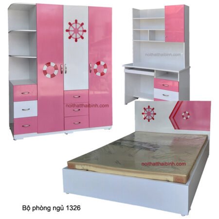 Bộ phòng ngủ đẹp màu hồng MS 1326 giá bán=18.200.000đ giảm còn= 15.200.000đ