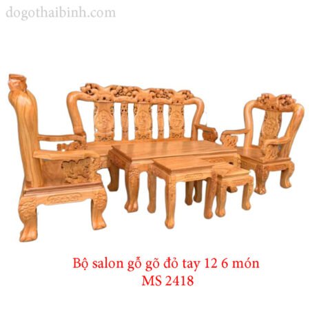 Bộ salon gỗ gỏ đỏ tay 12 6 món MS 2418