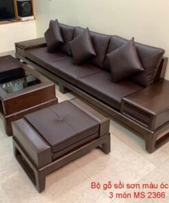 Bộ sofa gỗ sồi sơn màu gỗ óc chó 3 món MS 2366