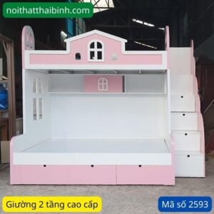 Giường 2 tầng trẻ em màu hồng MS 2593 Giường 2 tầng trẻ em màu hồng MS 2593