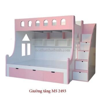 Giường tầng màu hồng đẹp MS 2493