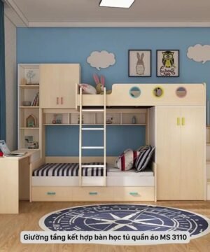 Giường tầng kết hợp tủ áo và bàn học MS 3110