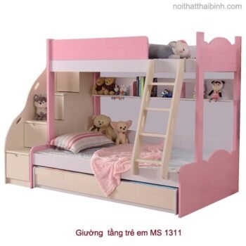 Giường tầng cho bé đẹp màu hồng MS 1311 Giá bán = 15.500.000đ giảm còn = 13.500.000đ