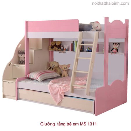 Giường tầng cho bé đẹp màu hồng MS 1311 Giá bán = 15.500.000đ giảm còn = 13.500.000đ