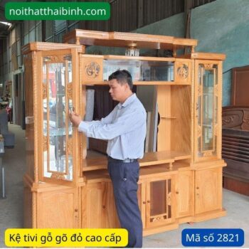 Kệ tivi kết hợp tủ rượu gỗ gõ đỏ MS 2821