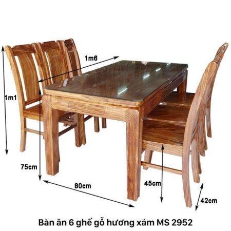 Bàn ăn 6 ghế gỗ hương xám MS 2952