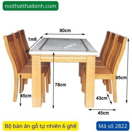 Bộ bàn ăn gỗ mặt đá 6 ghế MS 2822