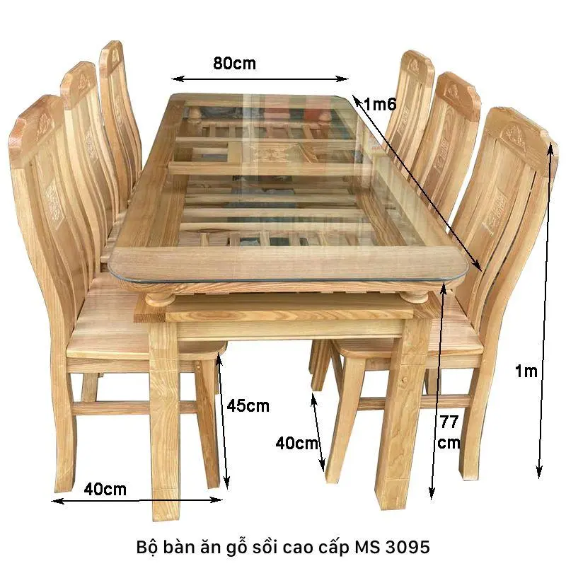Bộ bàn ăn 6 ghế gỗ tự nhiên MS 3095 - Ảnh 2