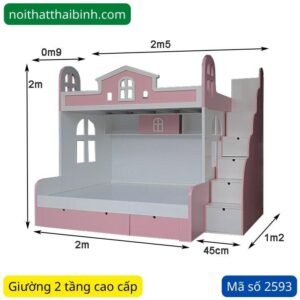 Giường 2 tầng trẻ em màu hồng MS 2593 Giường 2 tầng trẻ em màu hồng MS 2593