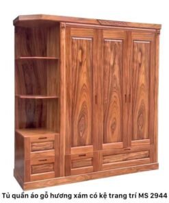 Tủ quần áo gỗ hương xám có kệ trang trí MS 2944