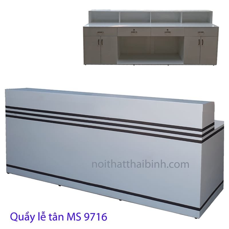 Quầy lễ tân 2m4 MS 9716 Giá 2m4 = 9.600.000 1 Quầy lễ tân 2m4 MS 9716 Giá 2m4 = 9.600.000