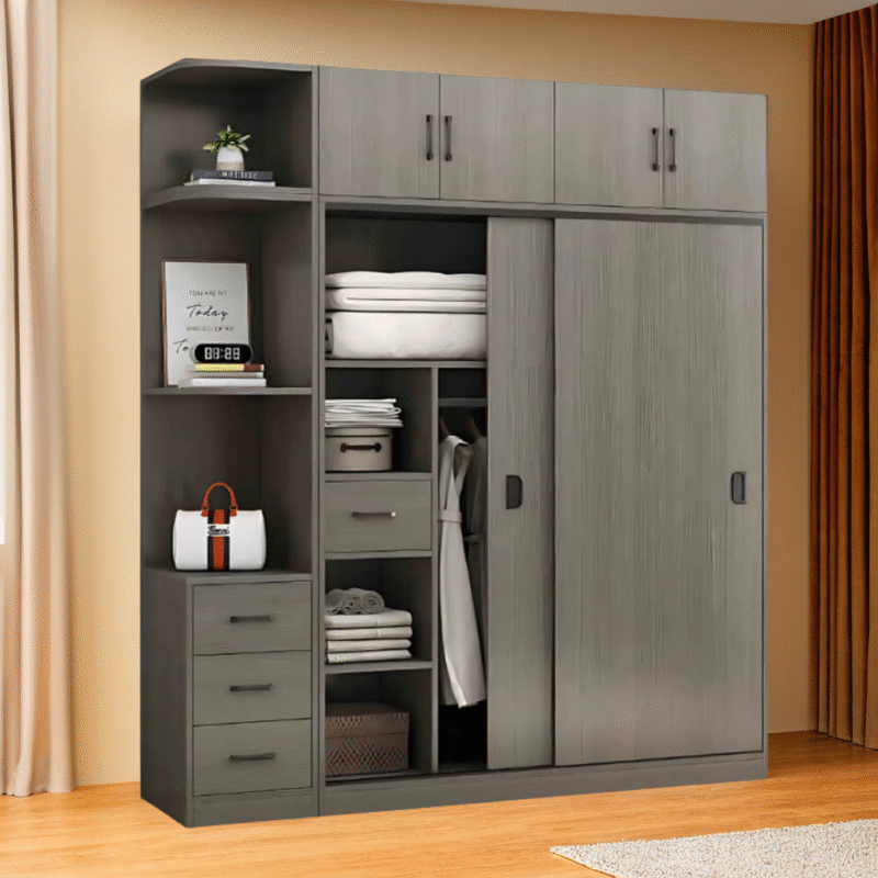 Tủ Áo 2 Tầng cửa lùa có kệ trang trí MS 3196