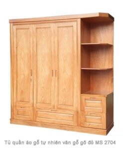 Tủ quần áo gỗ tự nhiên gõ đỏ có kệ MS 2704