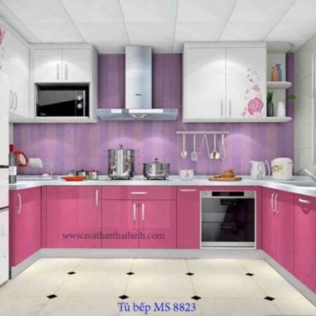 Tủ bếp gỗ cn sơn men trắng MS 8823  GIÁ : 3.100.000 md