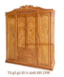 Tủ quần áo gỗ gõ đỏ 4 cánh MS 2398