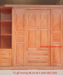 Tủ áo gỗ hương đá có kệ 4 cánh MS 2355