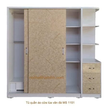 Tủ quần áo cửa lùa vân đá MS 1151 Giá bán = 11.500.000đ giảm còn= 9.500.000đ