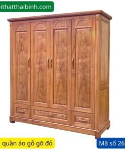 Tủ quần áo gỗ gõ đỏ 4 cánh MS 2677