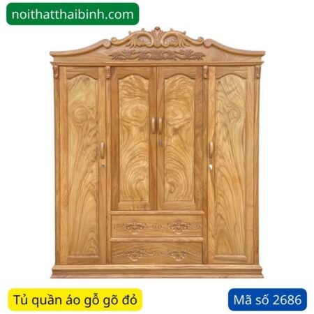 Tủ quần áo gỗ gõ đỏ MS 2686