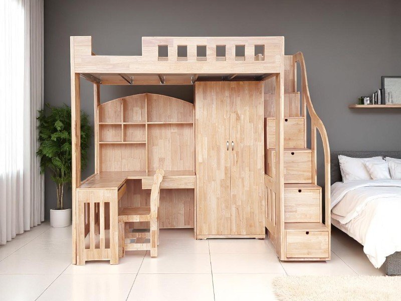 Giường tầng có bàn học phía dưới