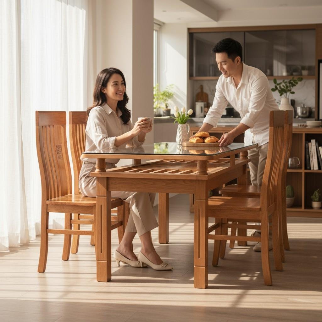 Mẫu Bàn Ăn Gỗ Tốt 4 Ghế Hiện Đại