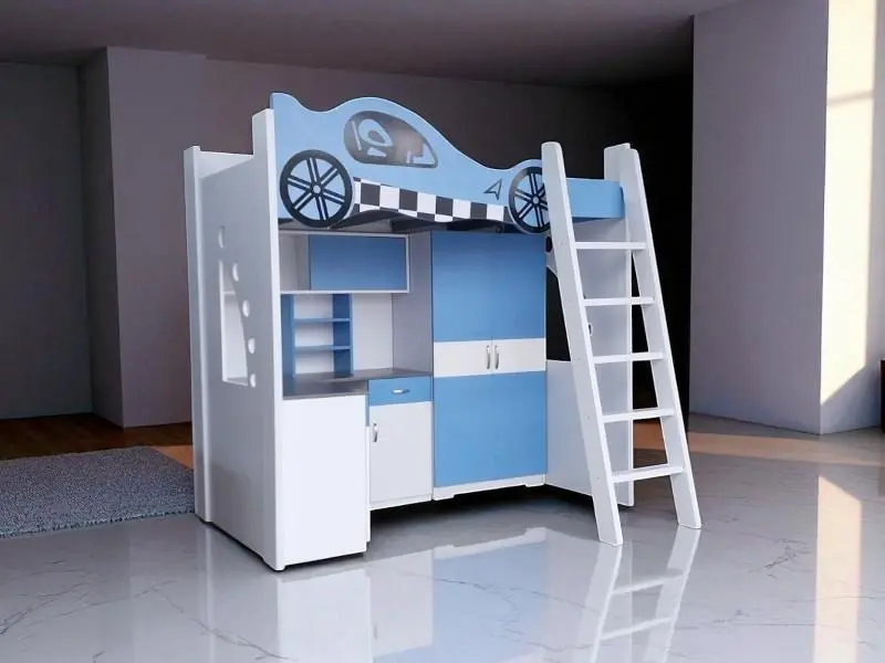 Giường tầng màu hồng có cầu trượt