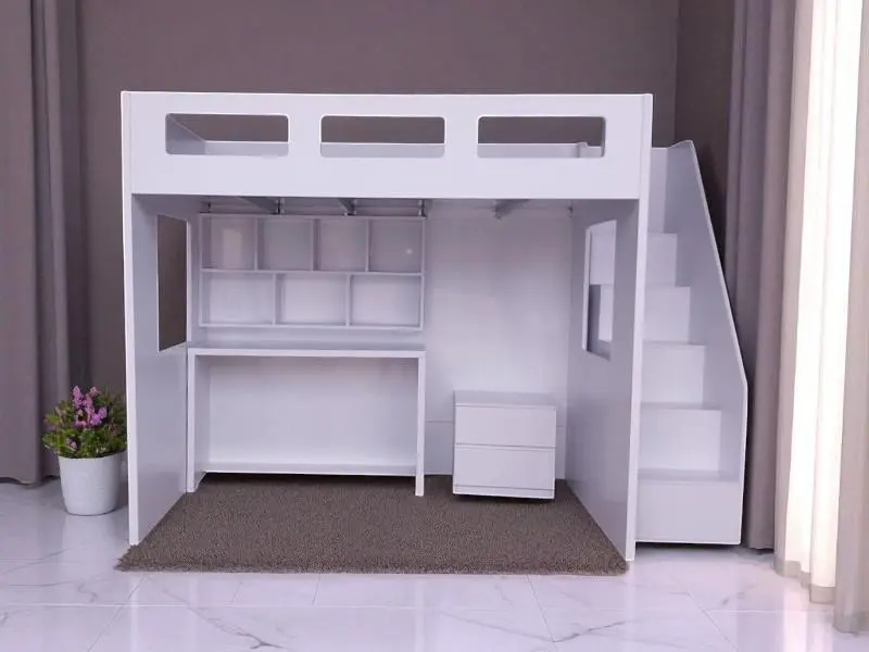 Giường tầng màu hồng có cầu trượt