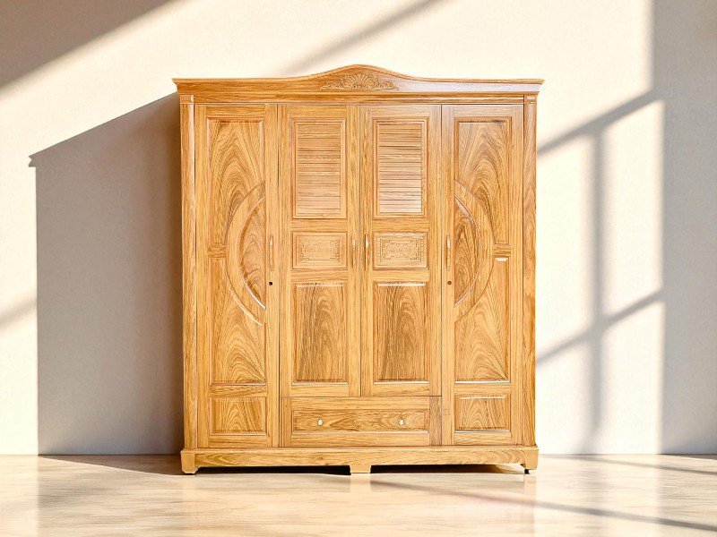 Mẫu tủ quần áo gỗ tự nhiên 6 cánh