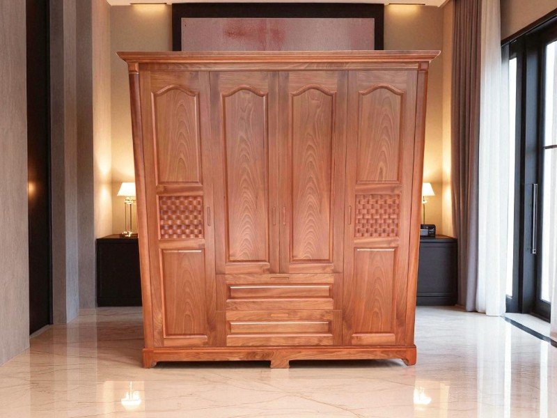 Mẫu tủ quần áo gỗ tự nhiên 6 cánh